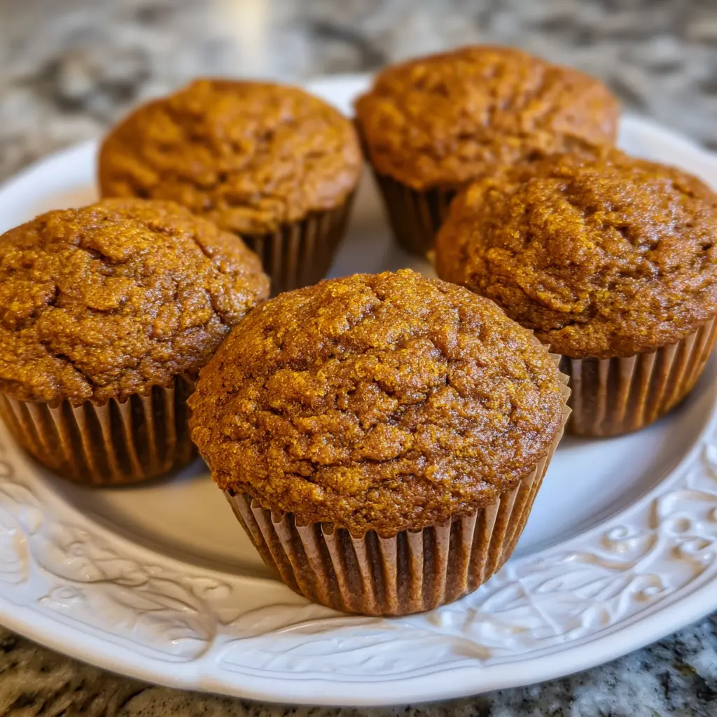 Close-up of a moist pumpkin muffin with a bite taken out