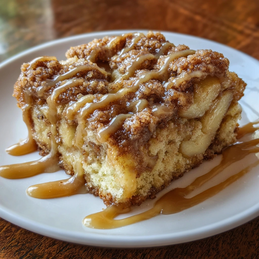 Plate with a fork and piece of apple crumb cake