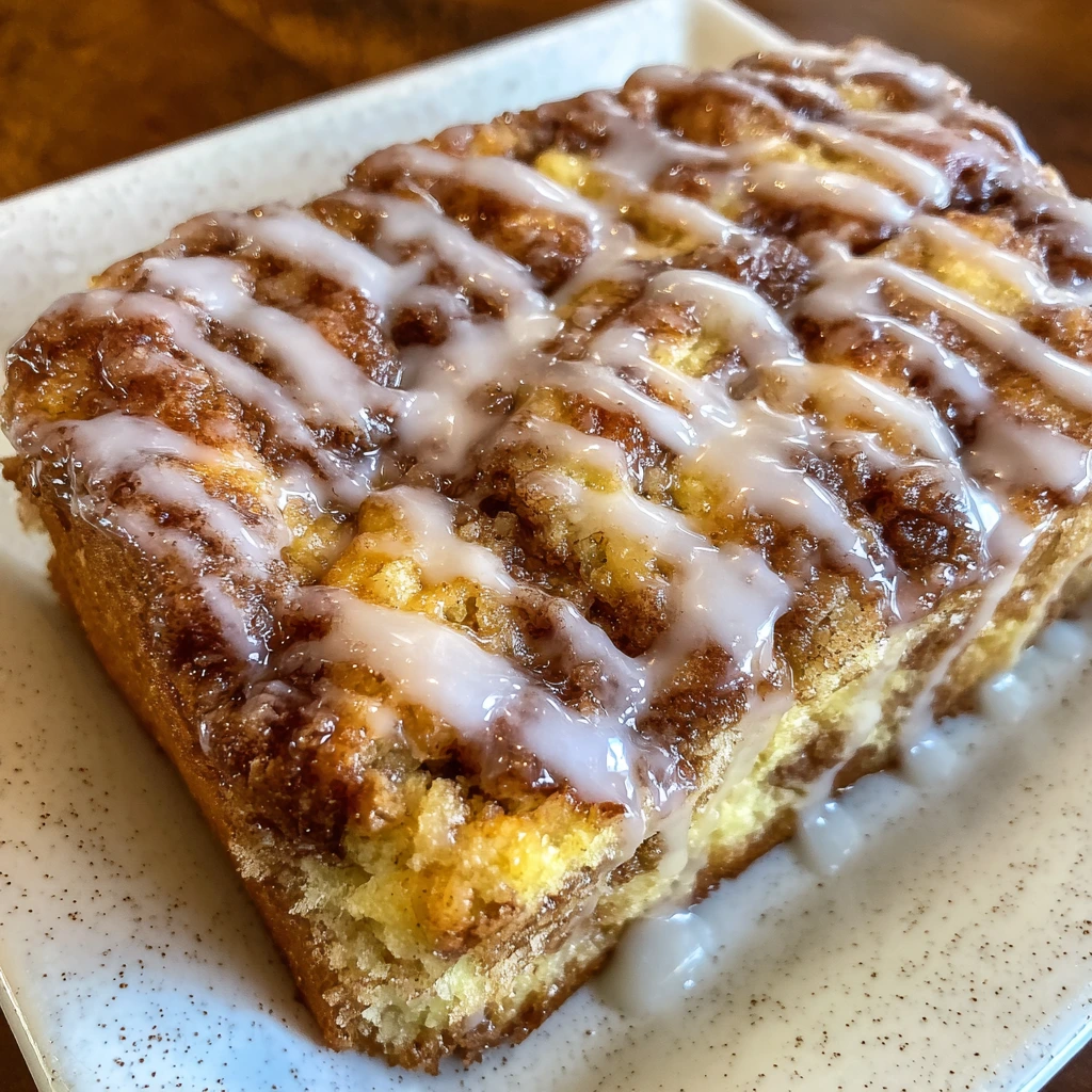 Loaf of glazed apple fritter bread on parchment paper