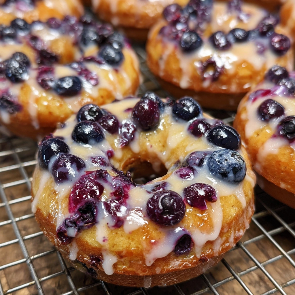 Donut pan filled with freshly baked blueberry donuts
