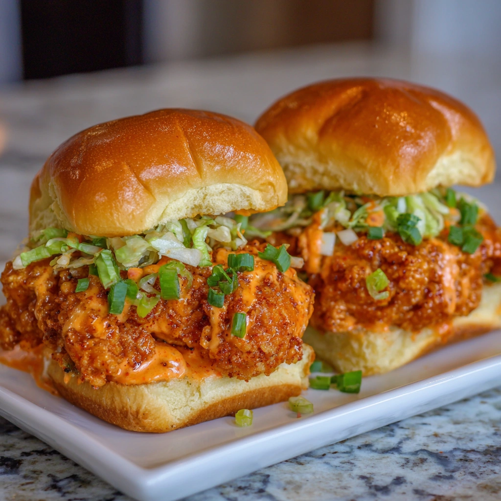 Platter of Bang Bang chicken sliders with lettuce and sauce