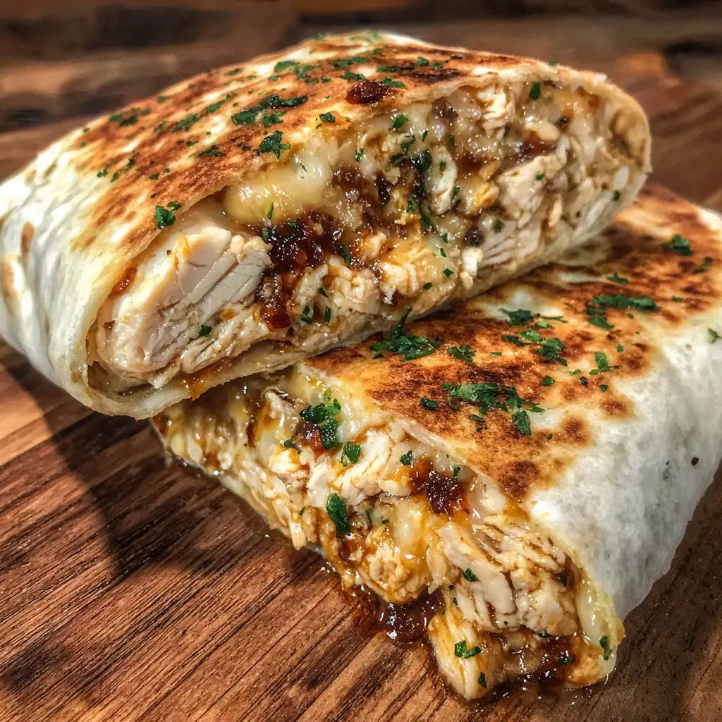 Melted cheesy chicken wraps on a plate, golden and crispy