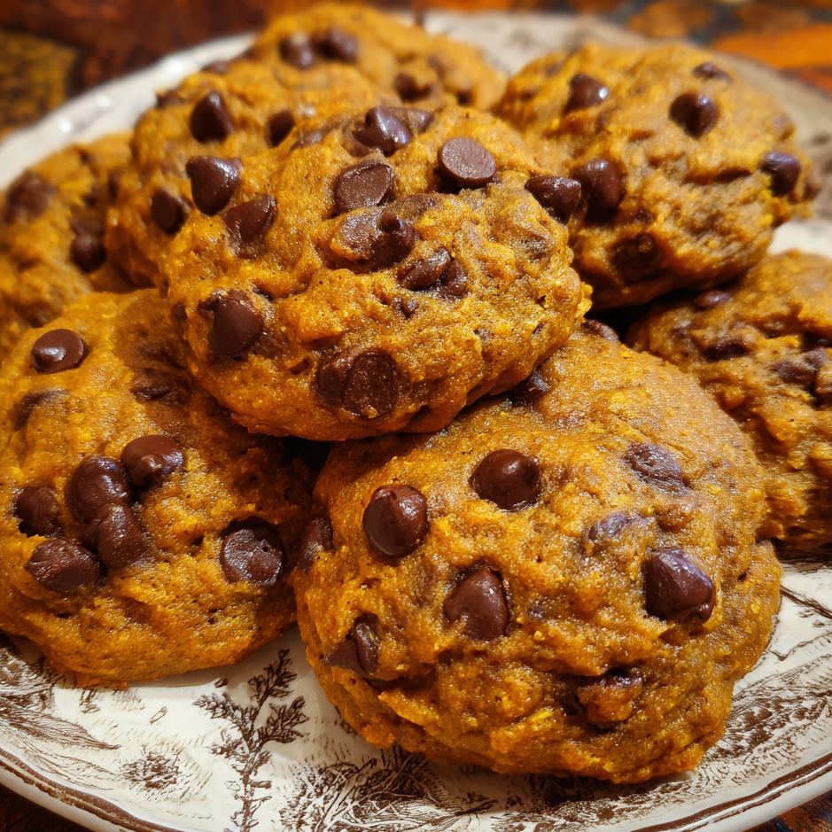 Cooling rack filled with soft pumpkin chocolate chip cookies