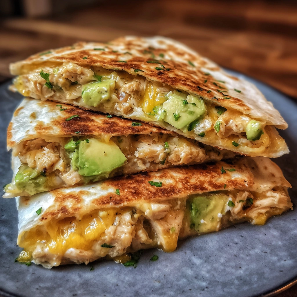 Stacked quesadilla wedges with salsa and sour cream for dipping
