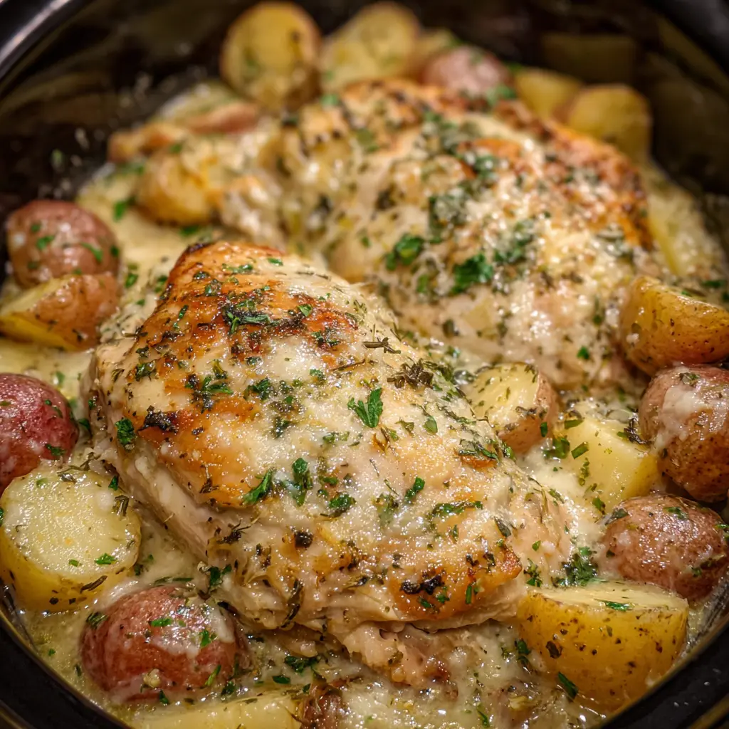 Garlic Parmesan Crockpot Chicken and Potatoes
