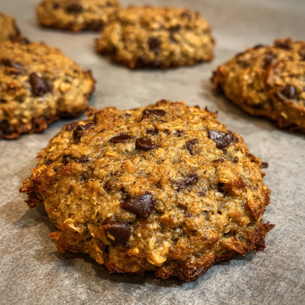 Freshly baked oat Healthy Cookies are 3-ingredient easy guilt-free delicious. cooling on a rack in warm sunlight.