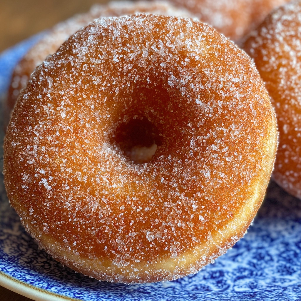 Close-up of sugar-coated donut with a bite taken out