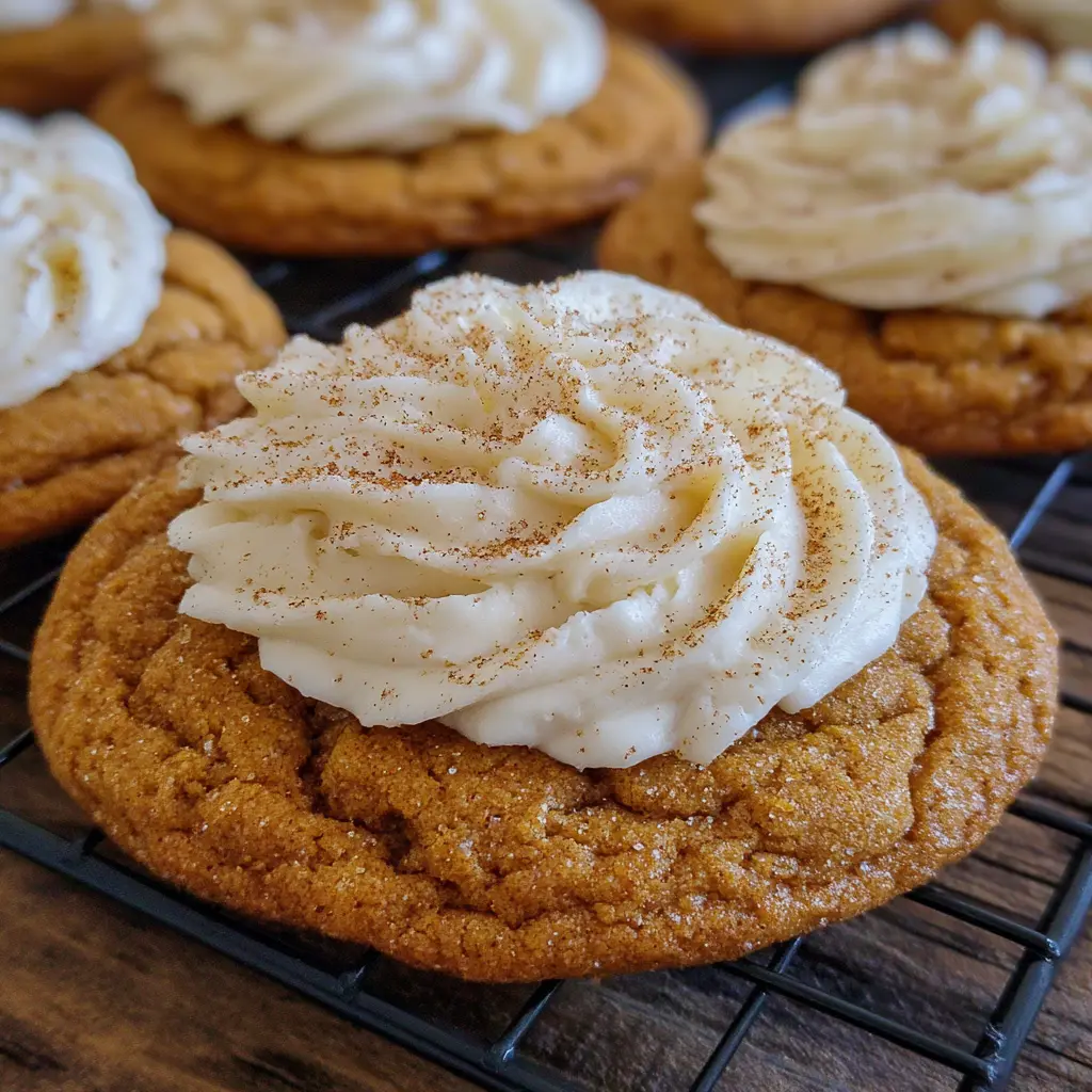 Frosted pumpkin spice sugar cookies topped with cinnamon