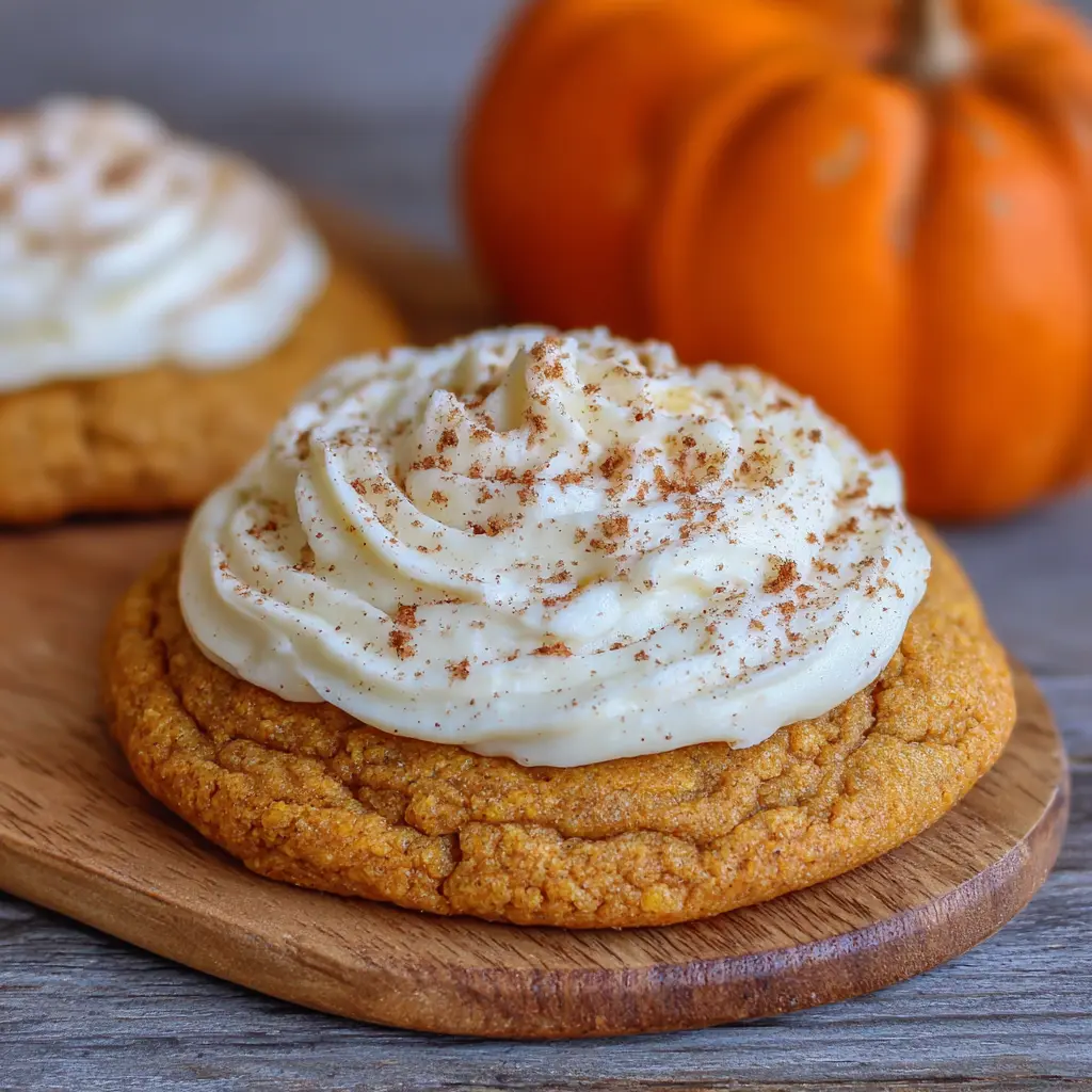 Thick sugar cookies with cream cheese frosting and pumpkin spice