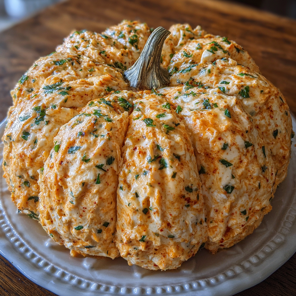 Pumpkin-shaped cheese ball