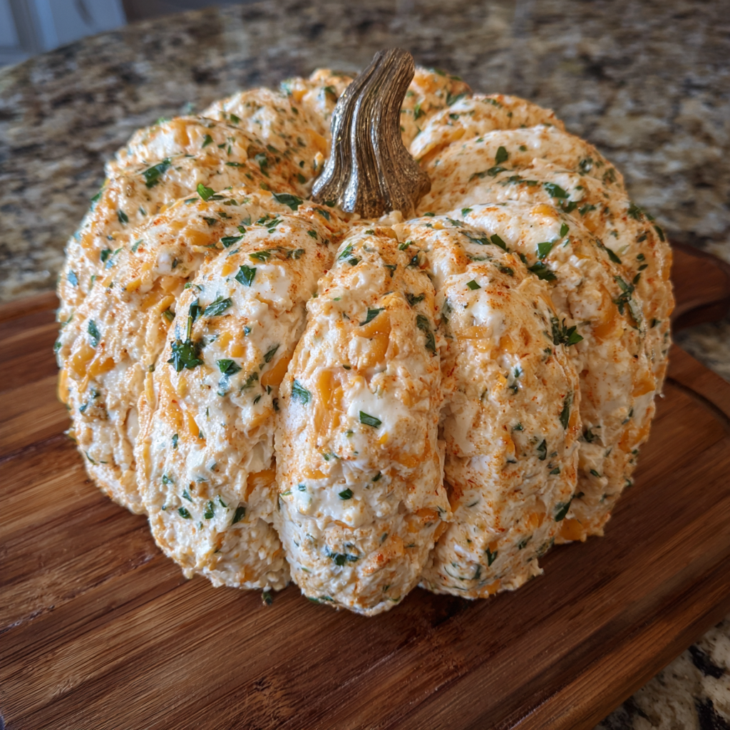 Pumpkin-shaped cheese ball