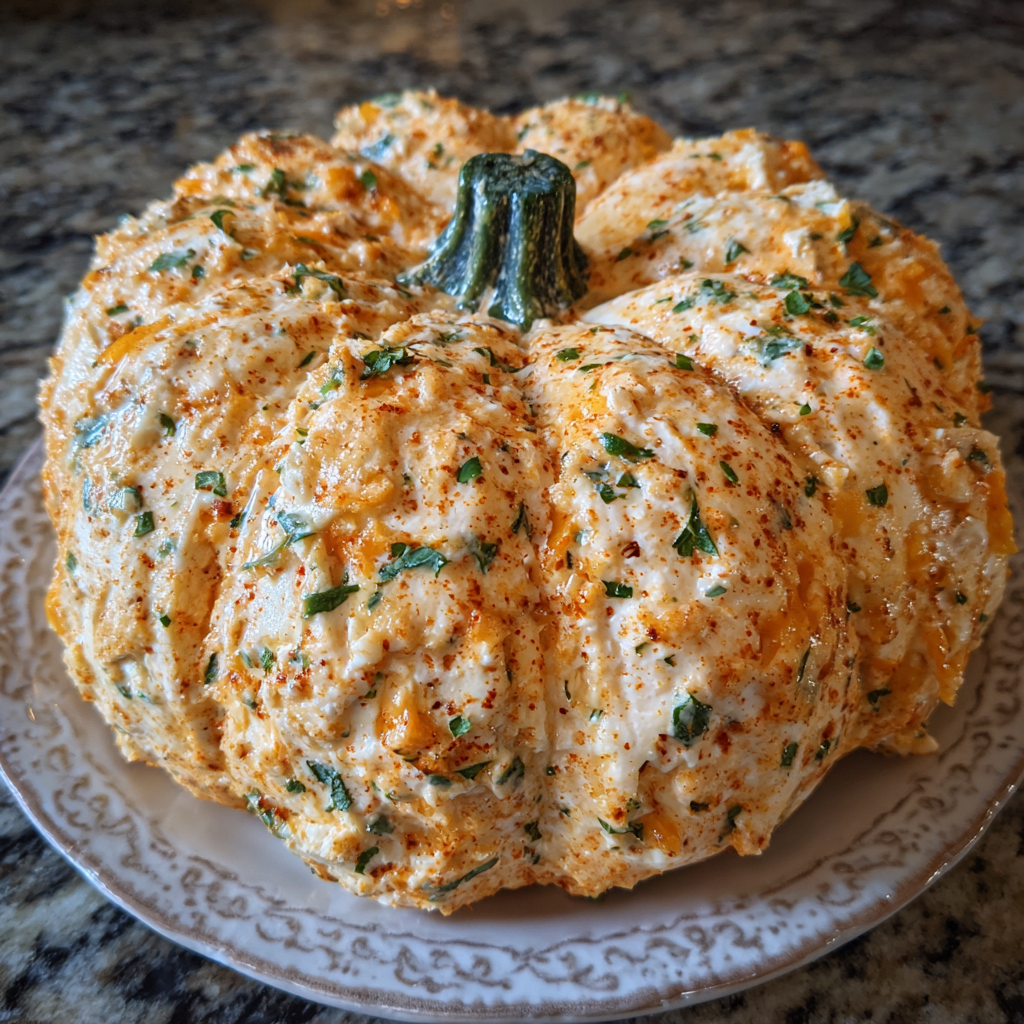 Pumpkin shaped cheese ball