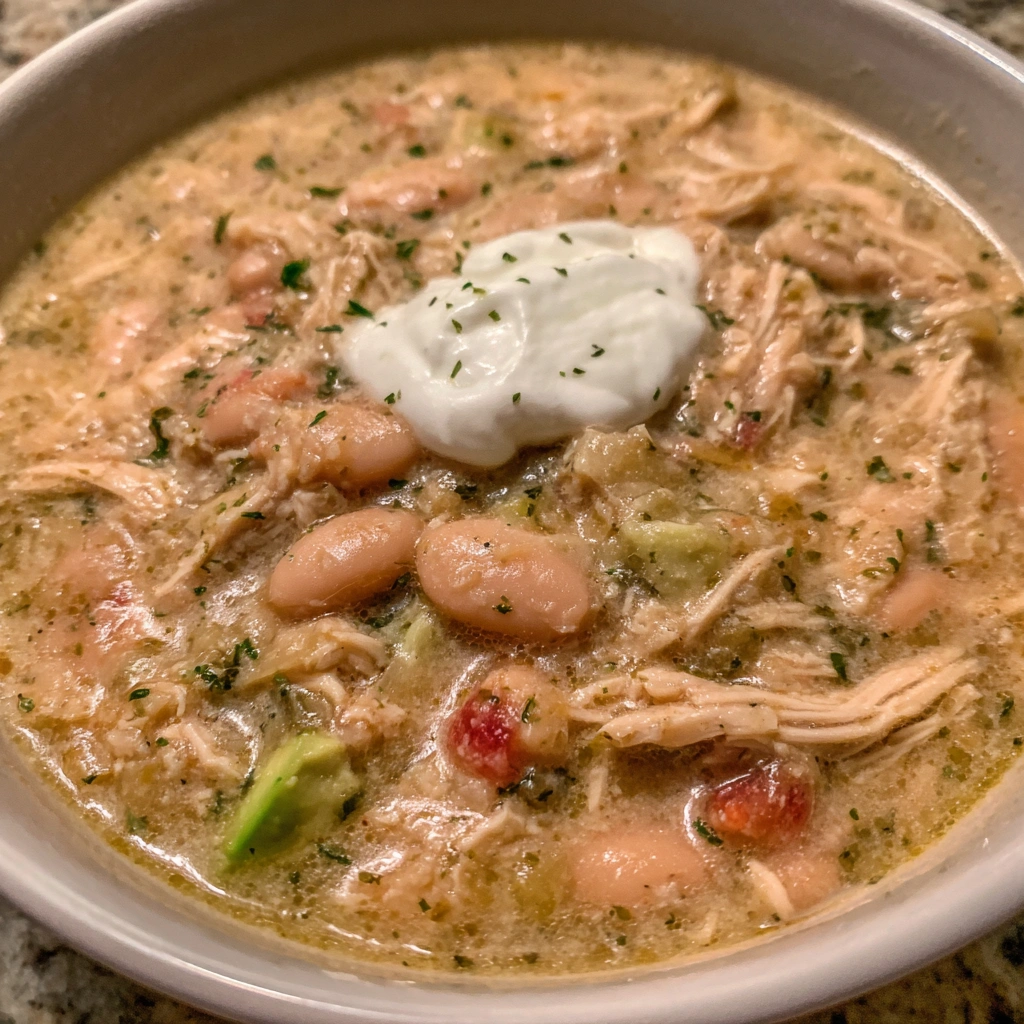 Spoonful of creamy chicken wild rice soup with chunks of veggies