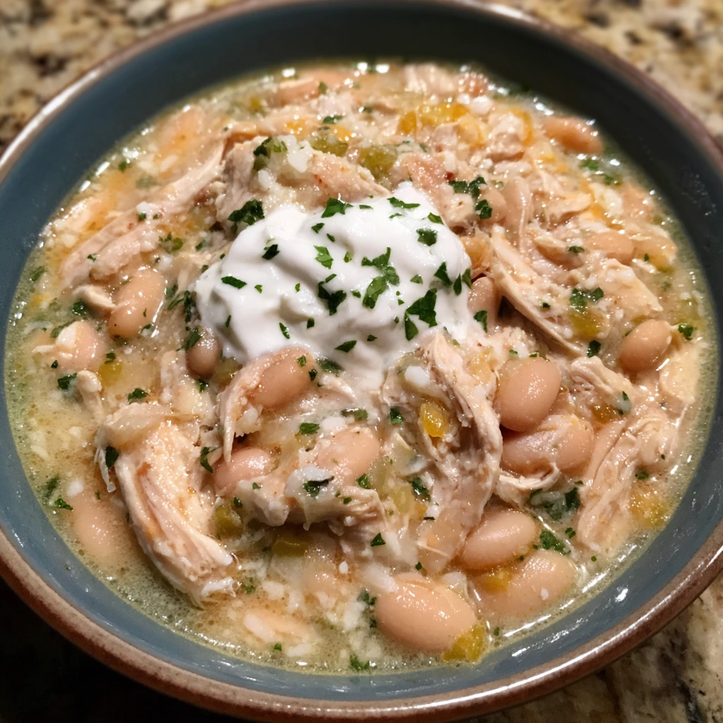 Table setting with white chicken chili, fresh cilantro, and sliced limes.