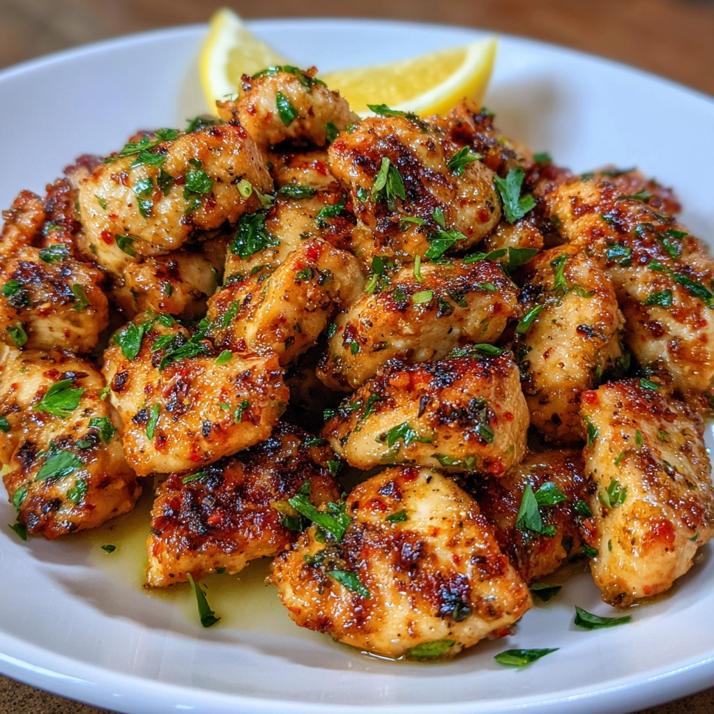 Crispy lemon chicken bites cooked in the air fryer with parsley garnish.