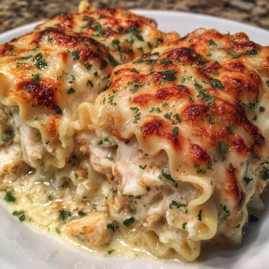 Cheesy Chicken Alfredo Lasagna Rolls 
