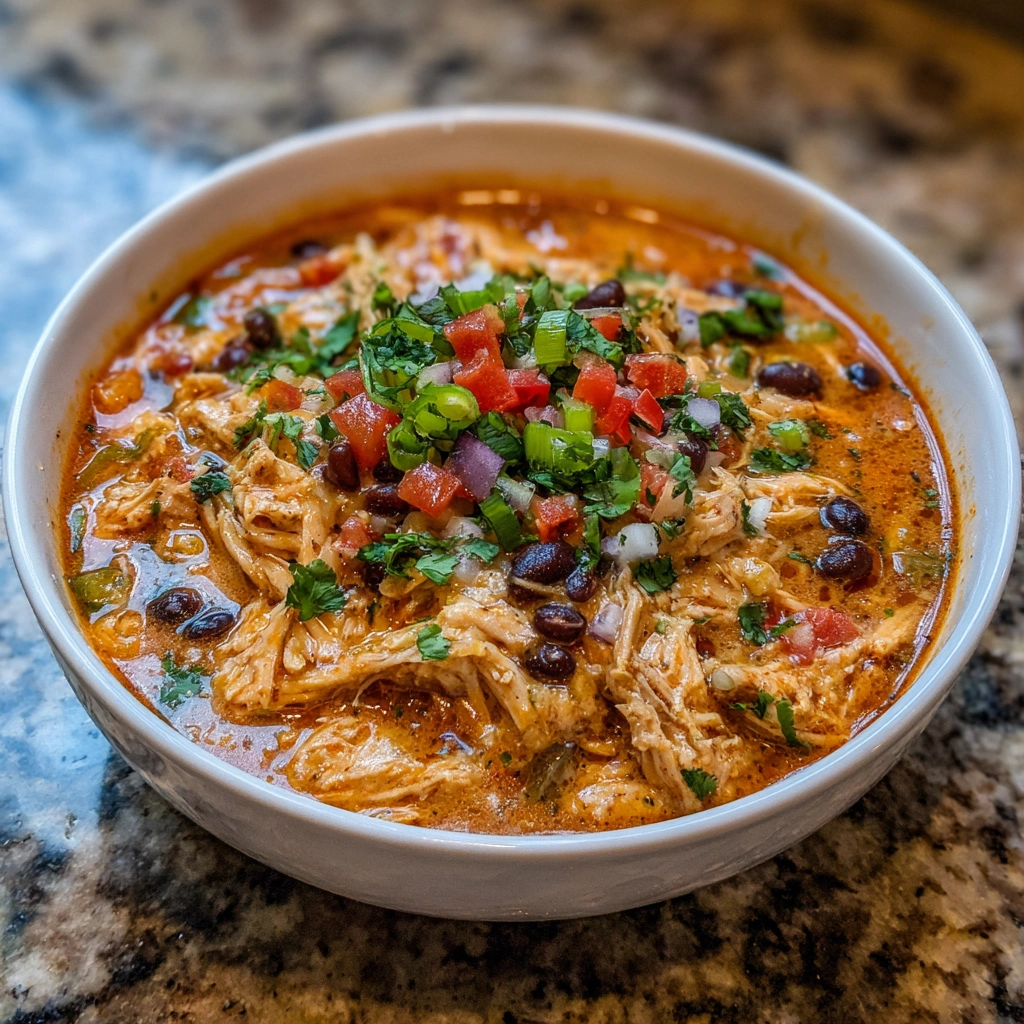 Overhead shot of enchilada soup with melted cheese and lime wedges