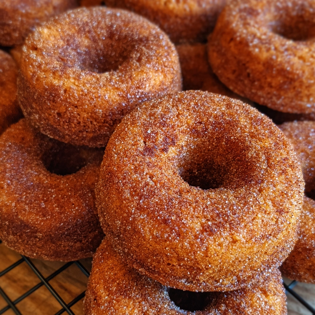 Plate of pumpkin donuts with a cup of coffee