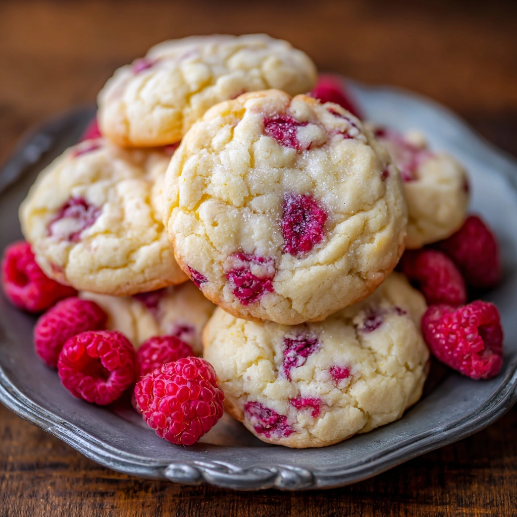 Freshly baked lemon raspberry cookies on a cooling rack
