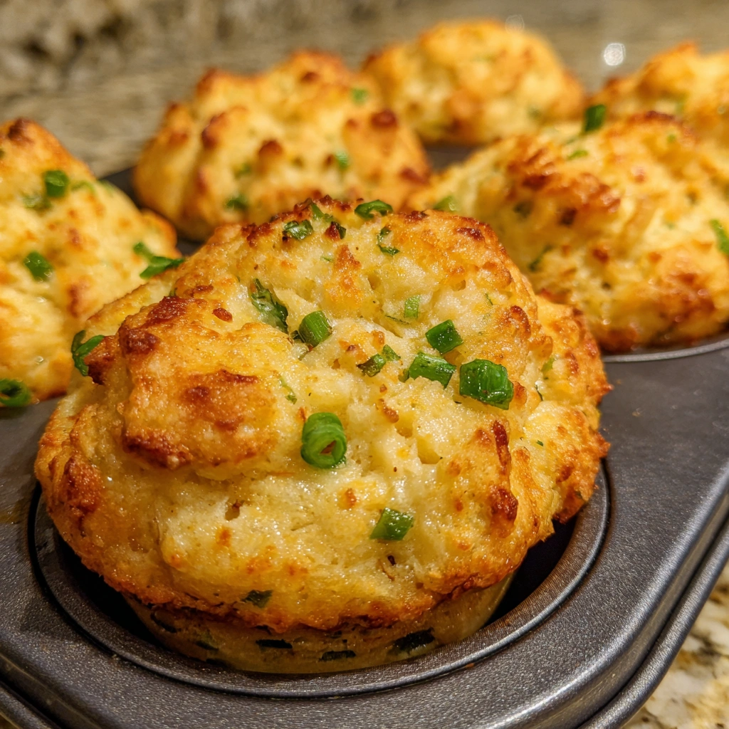 Close-up of cheesy mashed potato bites with golden edges