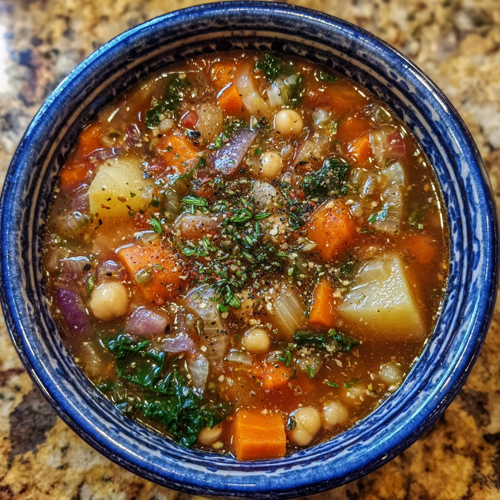 A cozy kitchen setup with a witchy-themed soup and ingredients around