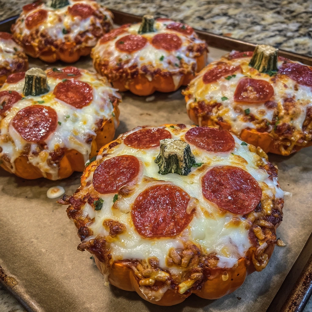 Close-up of flaky pastry pumpkin stuffed with cheese and pepperoni