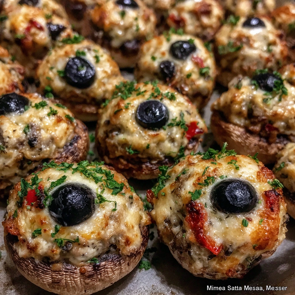 Spooky Stuffed Mushroom Eyeballs