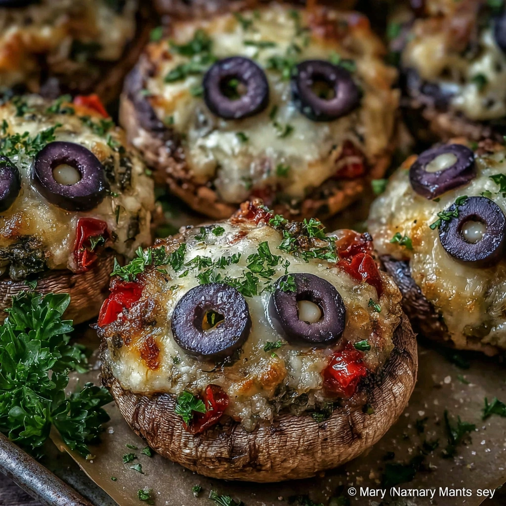 Spooky Stuffed Mushroom Eyeballs