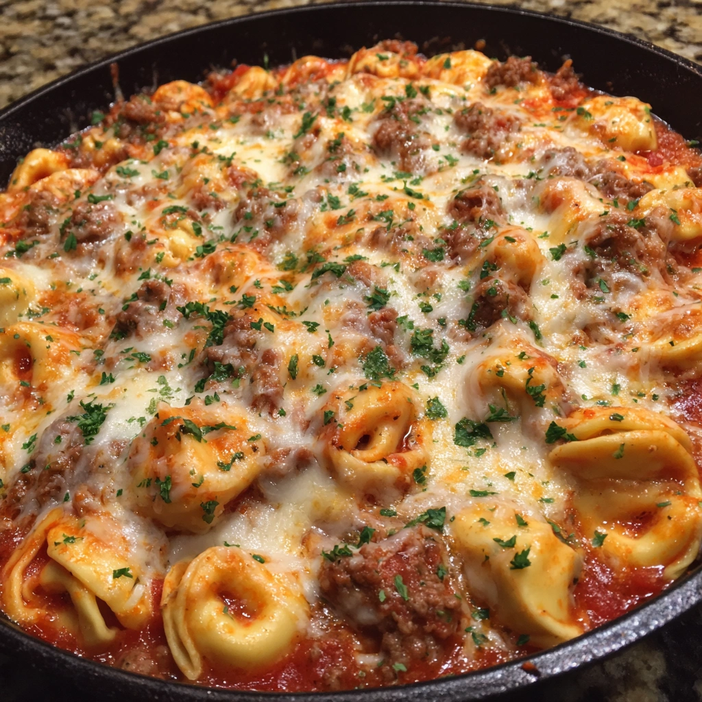 Easy One Pan Beefy Tortellini Bake