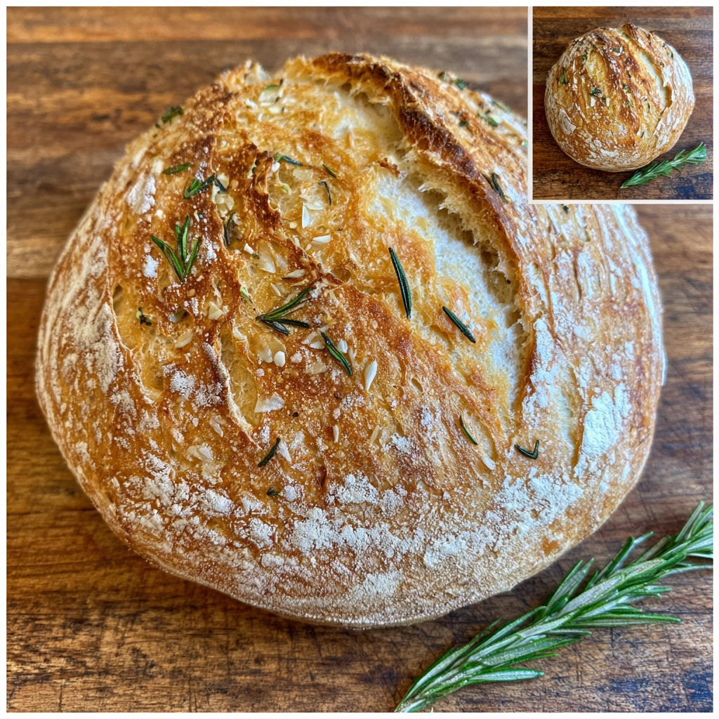 No Knead Roasted Garlic Rosemary Bread