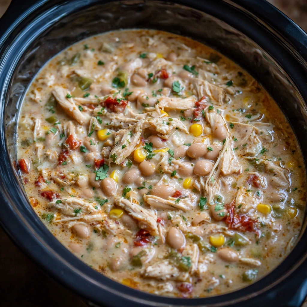 The Easiest Crockpot White Chicken Chili with Cream Cheese
