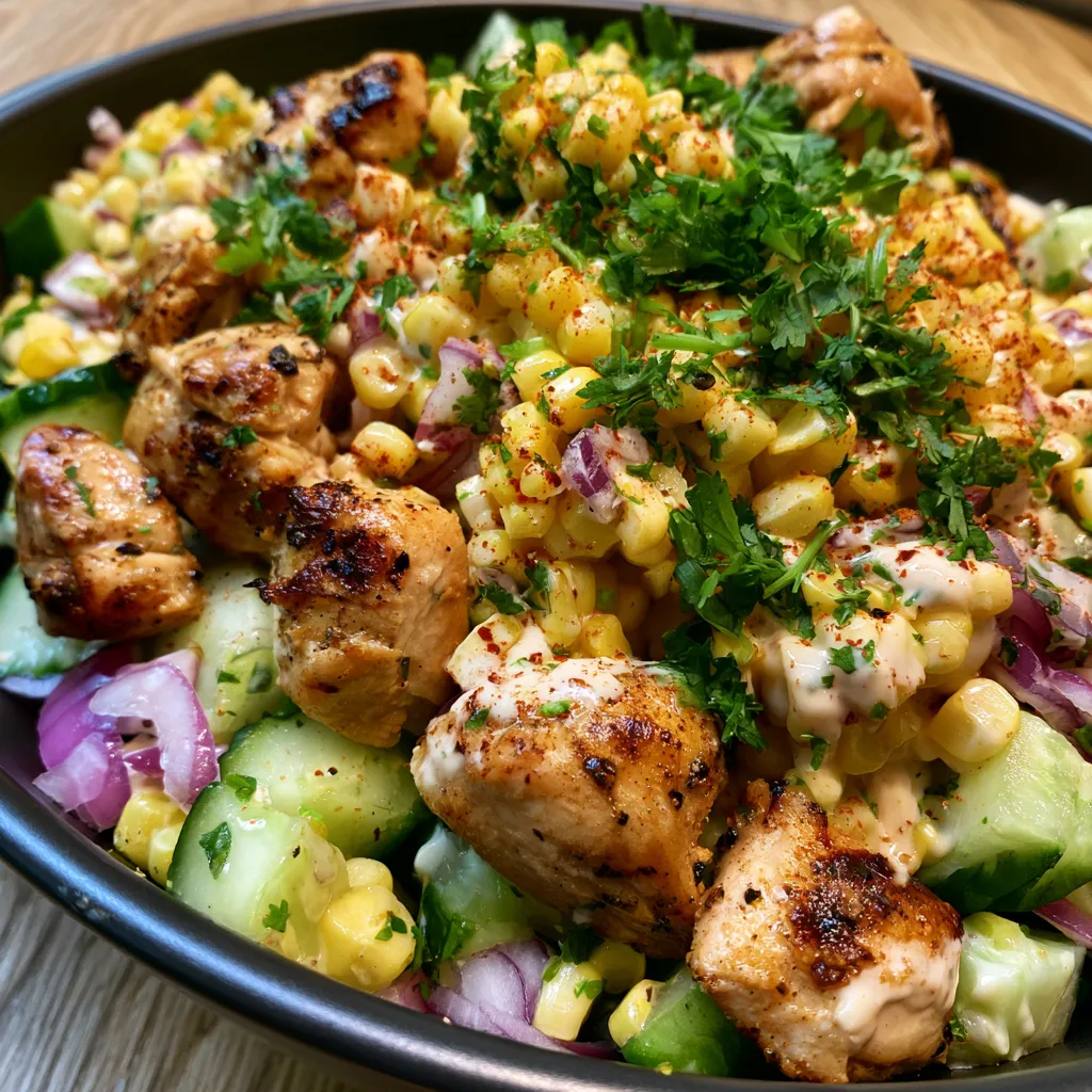 Street Corn Creamy Cucumber Chicken Salad
