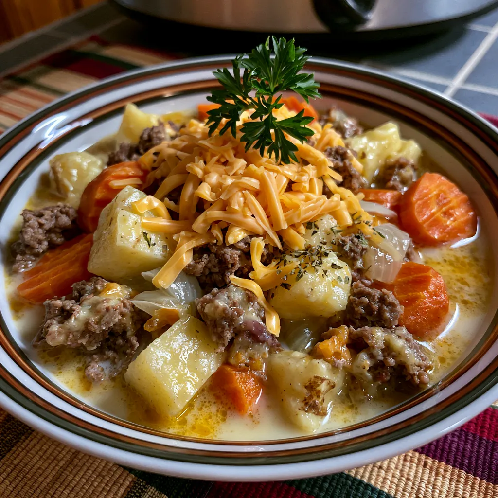 Crock Pot Cheeseburger Soup