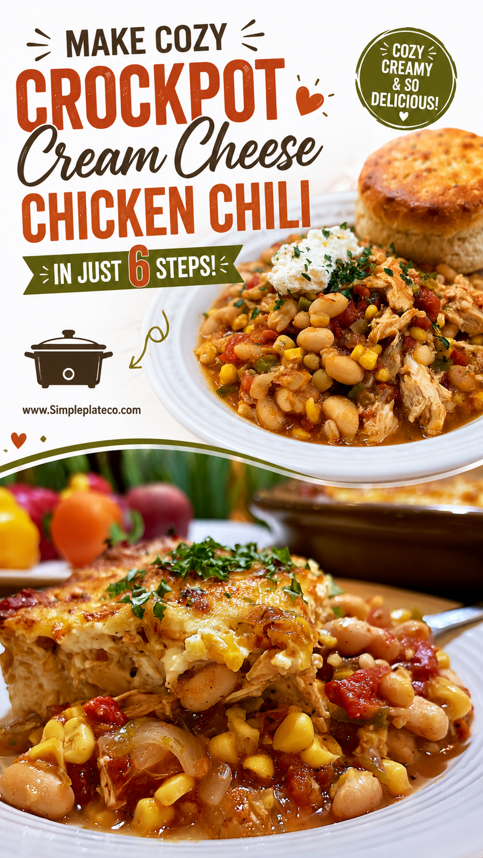 Crockpot Cream Cheese Chicken Chili