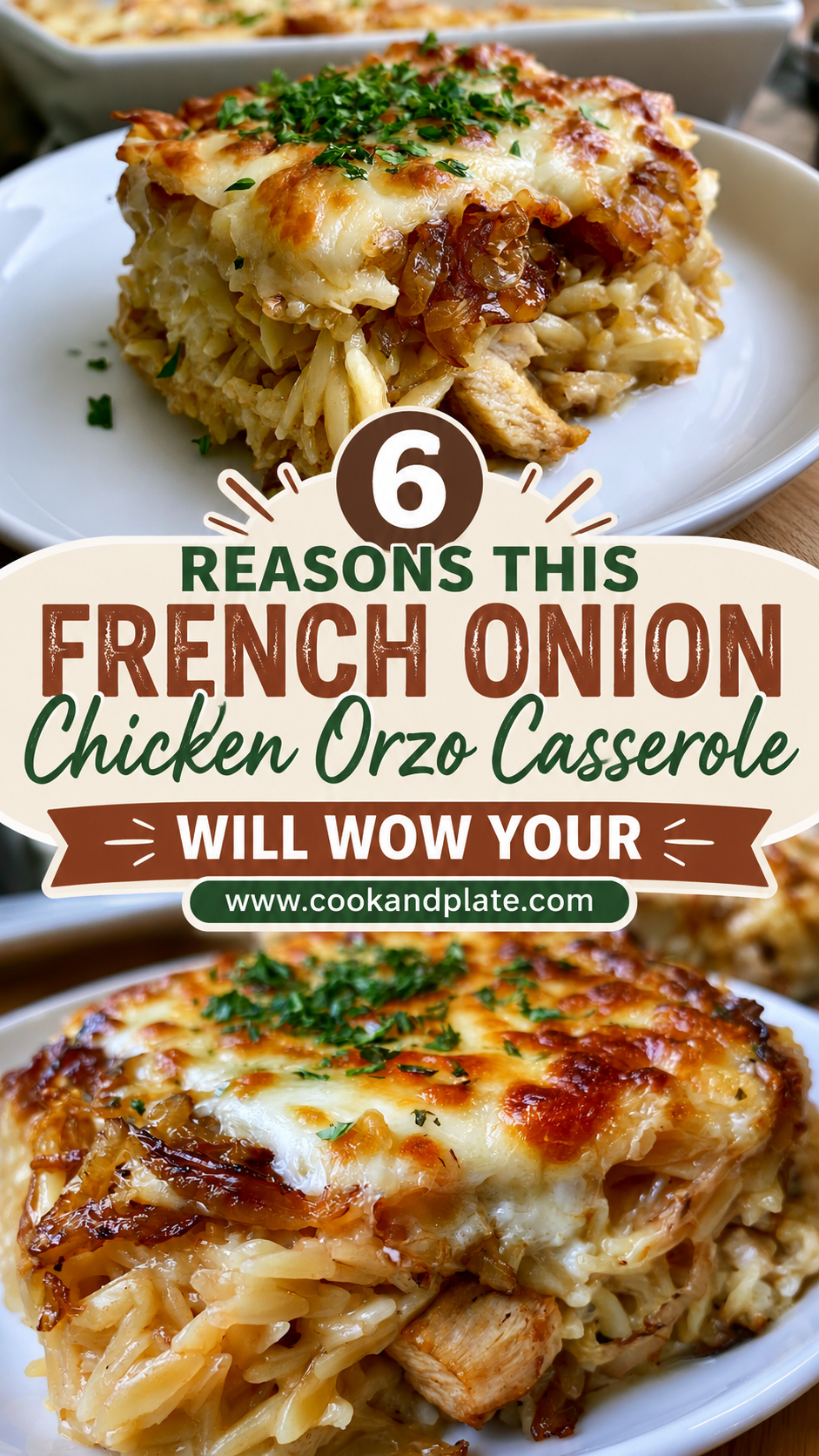 French Onion Chicken Orzo Casserole
