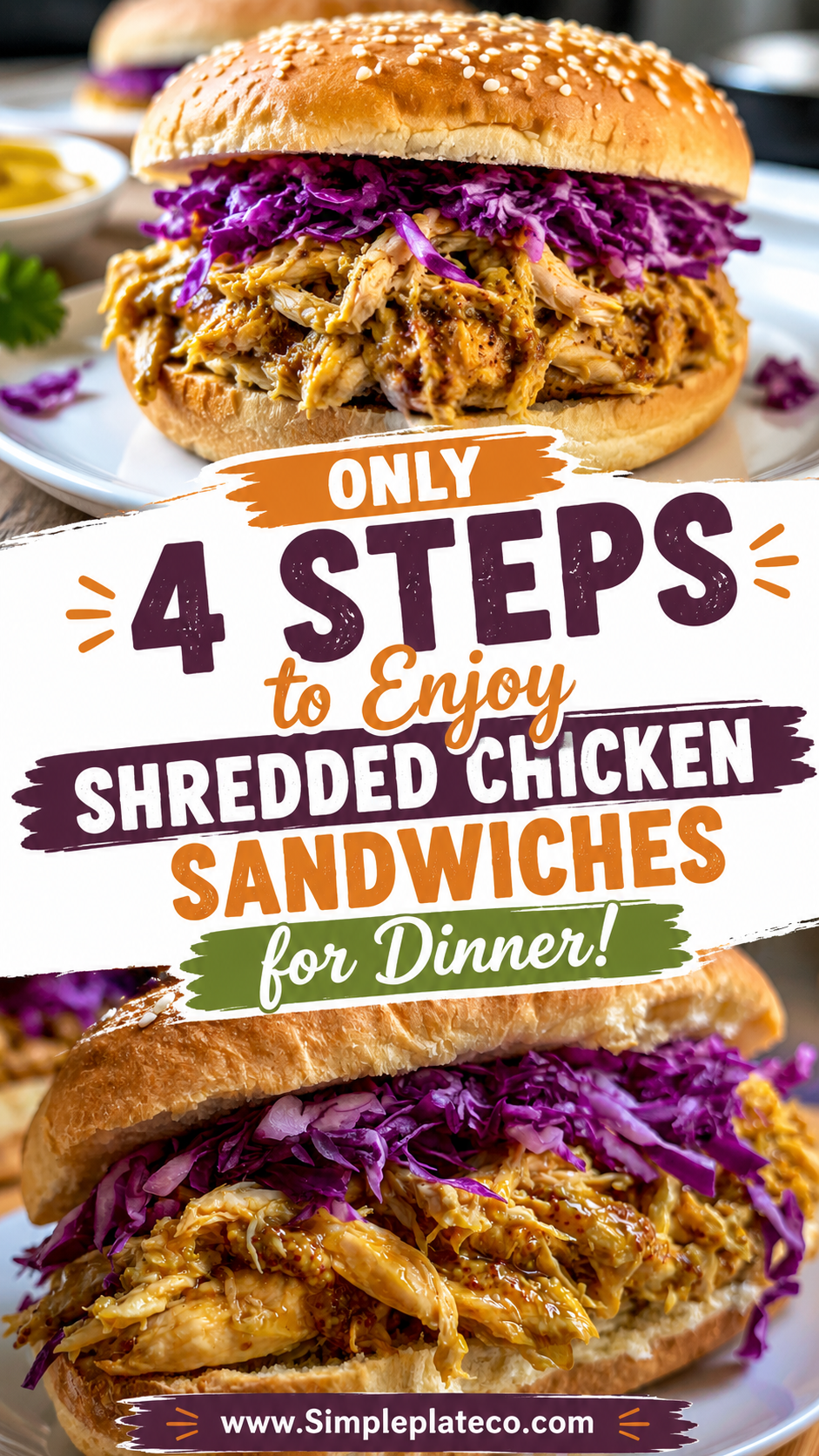 Slow Cooker Honey Mustard Shredded Chicken Sandwich