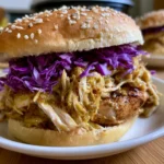 Slow Cooker Honey Mustard Shredded Chicken Sandwich