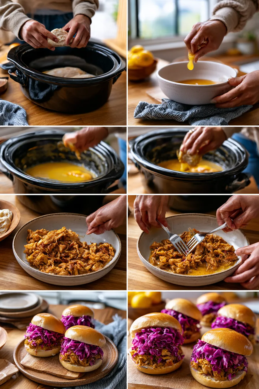 Slow Cooker Honey Mustard Shredded Chicken Sandwich