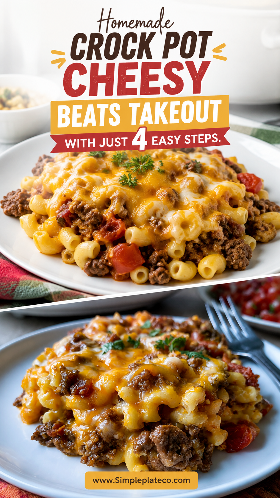 crock pot cheesy beefy mac casserole