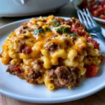 crock pot cheesy beefy mac casserole