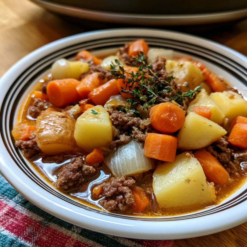 simple slow cooker stew with ground beef
